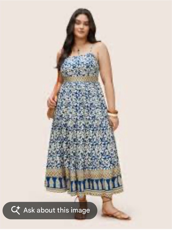 BloomChic Dresses & Skirts - BloomChic Blue Floral Midi Dress with Gold Border